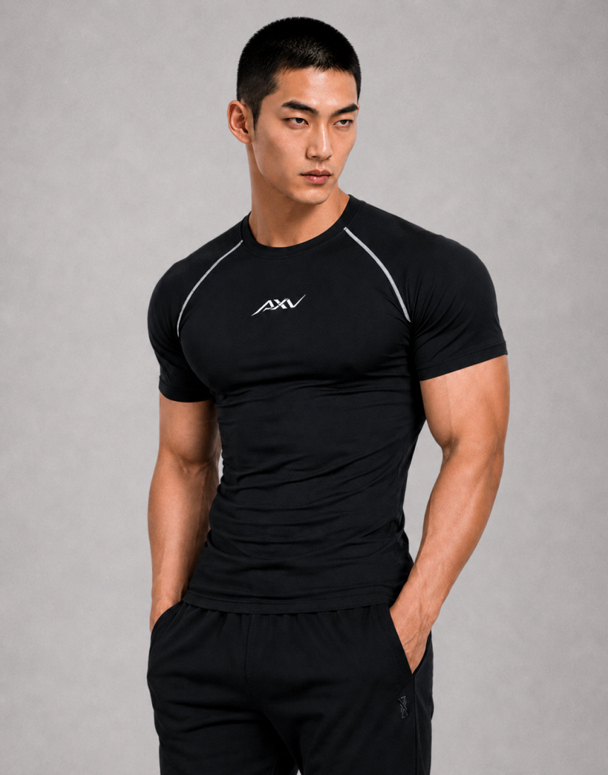 엑서브 로고 컴프레션 티셔츠 블랙 정면