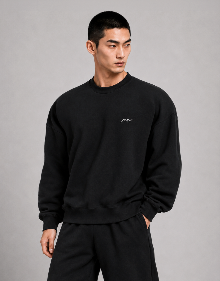 엑서브 로고 오버핏 맨투맨 블랙 정면