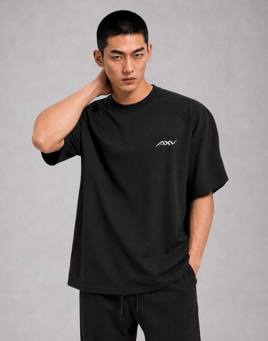 엑서브 로고 오버핏 반팔 티셔츠 블랙 정면