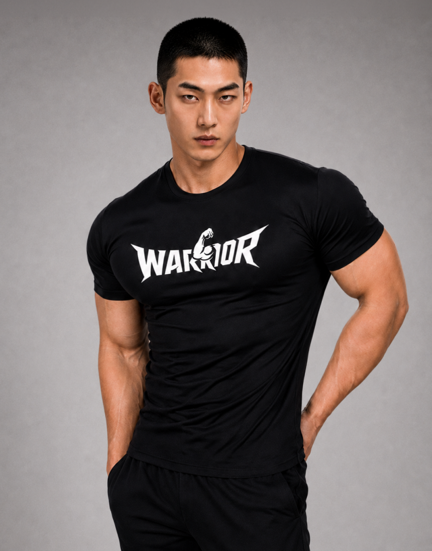 엑서브 워리어 머슬핏 반팔 티셔츠 블랙 정면