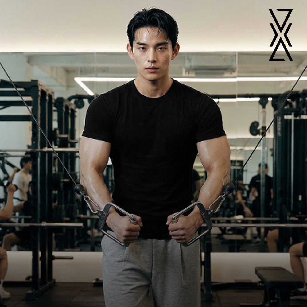 엑서브 무지 머슬핏 반팔 디테일